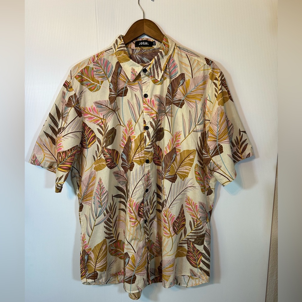 JOGAL Tropical Leaf Print Button Down Shirt Size XXL